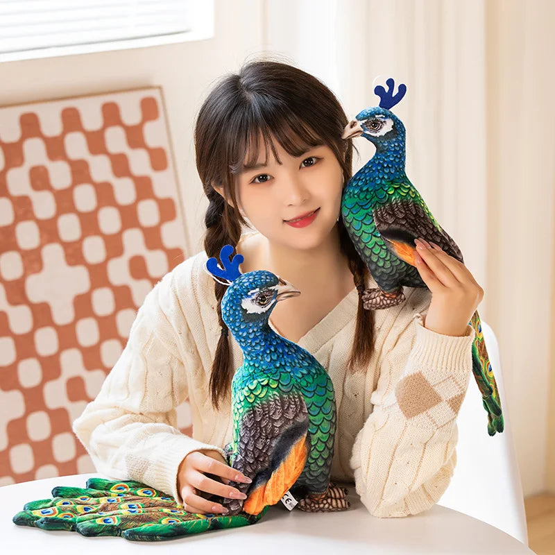 Simulation Blue Peacock Stuffed Animal Lifelike Peacock Children's Cognitive Plush Toys Send Boys and Girls Gifts