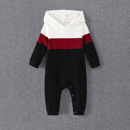 PatPat Family Matching Outfits Cotton Hoodies Rib Knit Colorblock Long-sleeve Outwear Father Mother Kids sweater