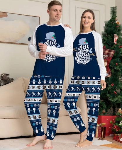 New blue cartoon letter printing family Christmas set European and American family holiday home wear pajamas