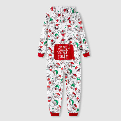 PatPat Christmas Family Matching Allover Santa Claus Print Long-sleeve Hooded Zipper Onesies Pajamas (Flame Resistant)