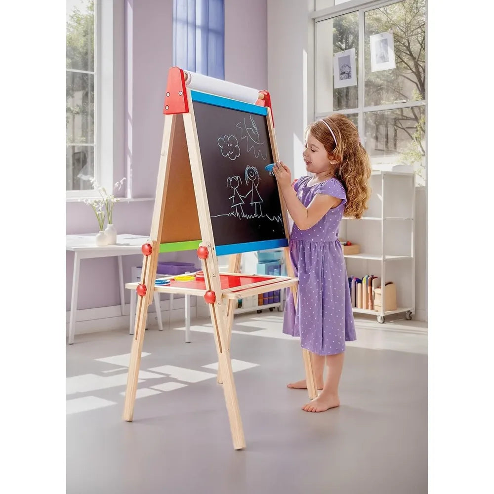 All-in-One Wooden Kid's Art Easel with Paper Roll and Accessories Cream, L: 18.9, W: 15.9, H: 41.8 inch