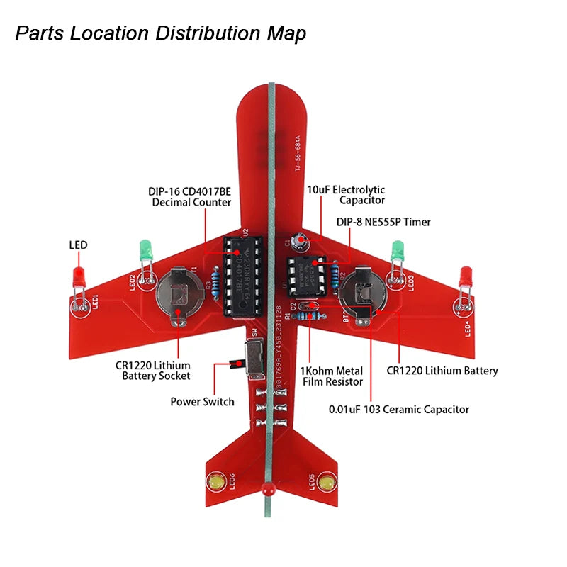 DIY Electronic Kit Small Airplane CD4017 Flow Lamp Welding Practice Electronic Science Assembly Kit Flashing LED PCB