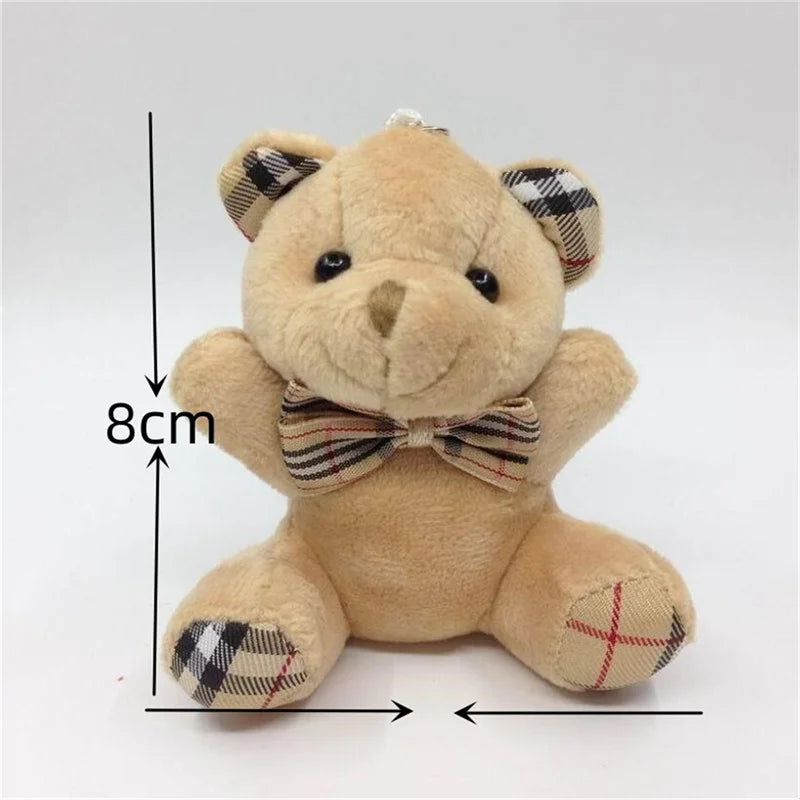 1PCS Plaid Bow Tie Plush Sitting Bear Toys Small Pendant Cartoon Bouquet Doll Wedding Activity Gift Soft Stuffed Toy Hot New 8CM