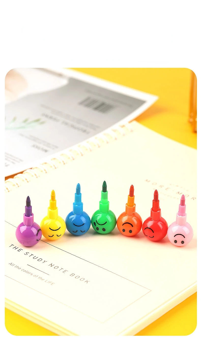 1pcs 7 Color Crayons Art Supplies for Kids Pastel Pen Drawing Set Stationery Kawaii Smiley Face Crayons Pencil School Supplies