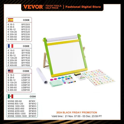 VEVOR Children Magnetic Drawing Board 3-in-1 Double-Sided Wooden Kids Art Easel with Painting Accessories for Boys Girls Toys