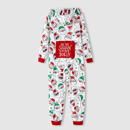 PatPat Christmas Family Matching Allover Santa Claus Print Long-sleeve Hooded Zipper Onesies Pajamas (Flame Resistant)