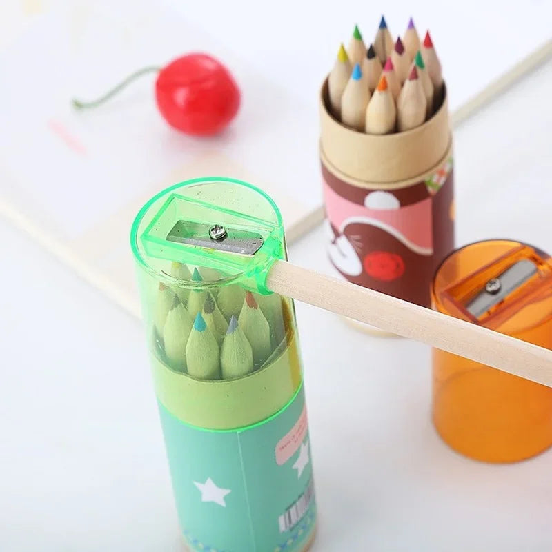 Manga 12 Color Pencils with Sharpener Coloring Crayons for Kids Drawing Art Stationery Supplies Children's Colored Pencil Set