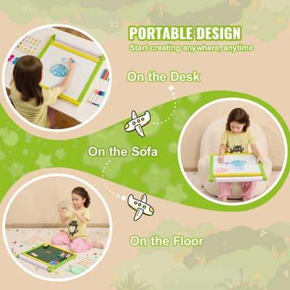 VEVOR Children Magnetic Drawing Board 3-in-1 Double-Sided Wooden Kids Art Easel with Painting Accessories for Boys Girls Toys