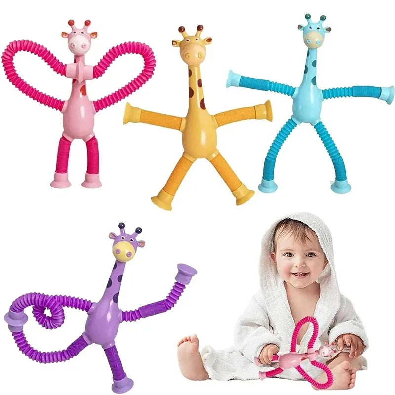 4 Pack Telescopic Suction Cup Giraffe Toy Sensory Tubes for Boys Girls Autistic Travel Toys For Christmas Gift