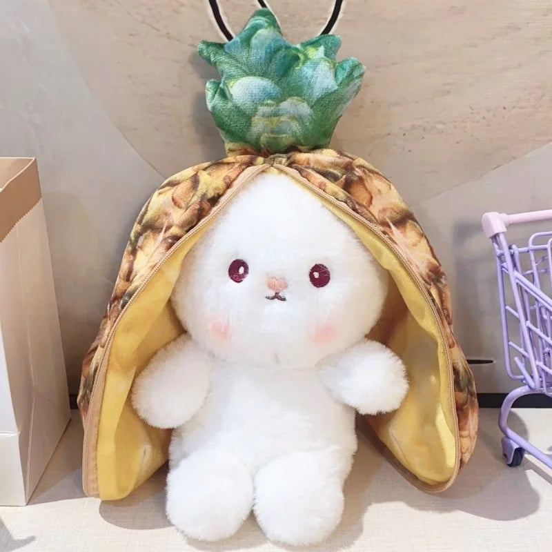 18/25cm Kawaii Fruit Transfigured Bunny Toys Lovely Long Ears Carrot Strawberry Turn Into Rabbit Stuffed Doll Toy For Kids Gift