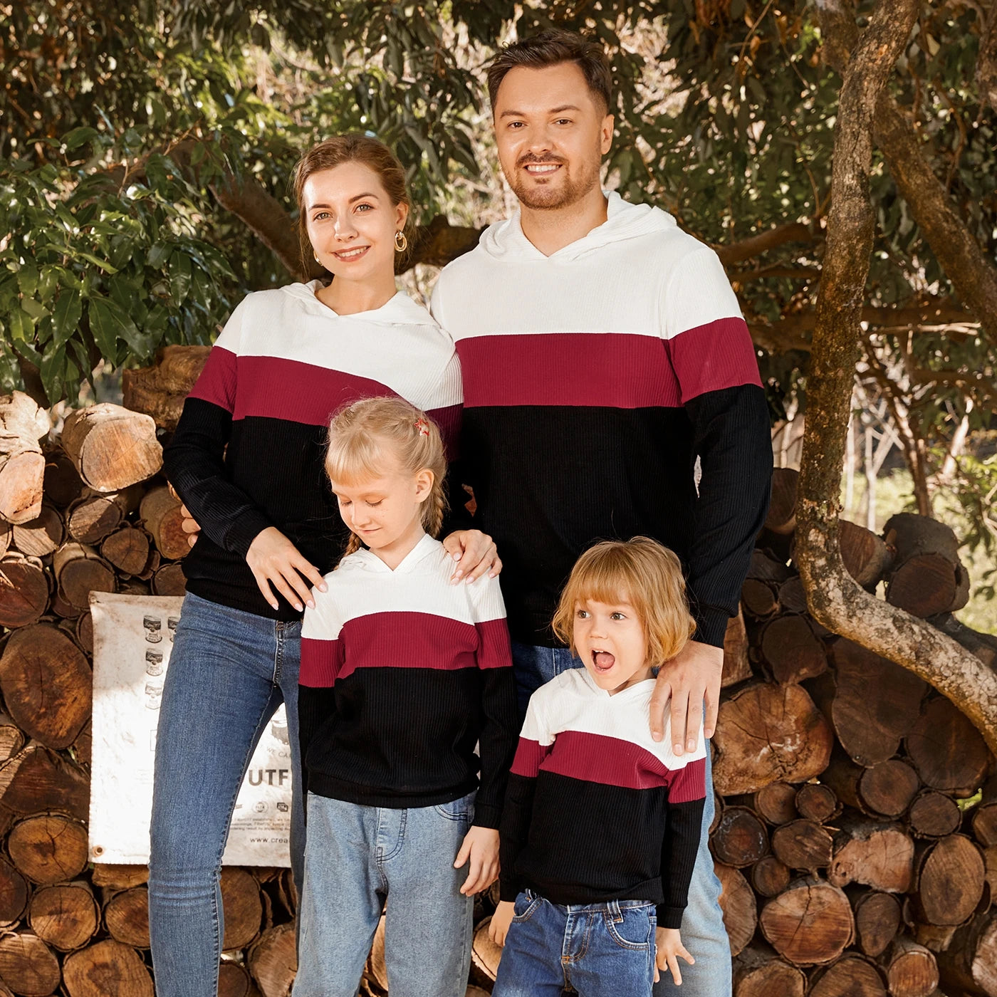 PatPat Family Matching Outfits Cotton Hoodies Rib Knit Colorblock Long-sleeve Outwear Father Mother Kids sweater