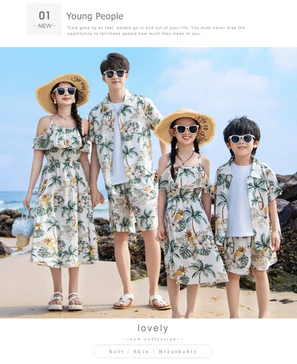 Vacation Look Couple Matching Clothes Family Clothing Mother and Daughter Resort Dress Father Beach Shirts Shorts Two Piece Sets