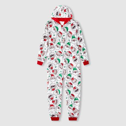 PatPat Christmas Family Matching Allover Santa Claus Print Long-sleeve Hooded Zipper Onesies Pajamas (Flame Resistant)