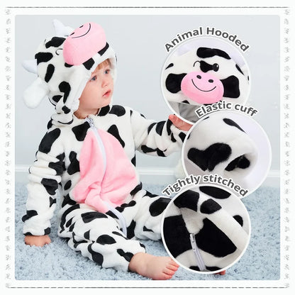 MICHLEY Baby Rompers Winter Clothes Costume Flannel Hooded Bodysuits Pajamas Halloween Animals Overall Jumpsuit For Kids Bebe