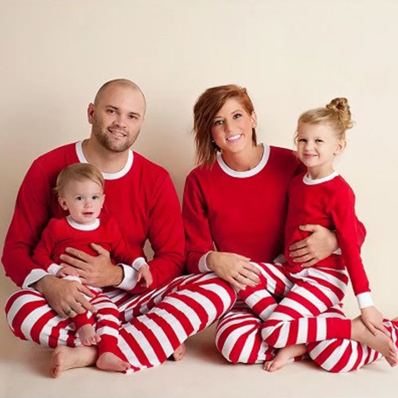 2023 Christmas Pajamas Set Striped Print Mother Father Kids Matching Clothes Causal Soft 2 Pcs Sleepwear Xmas Family Look Outfit