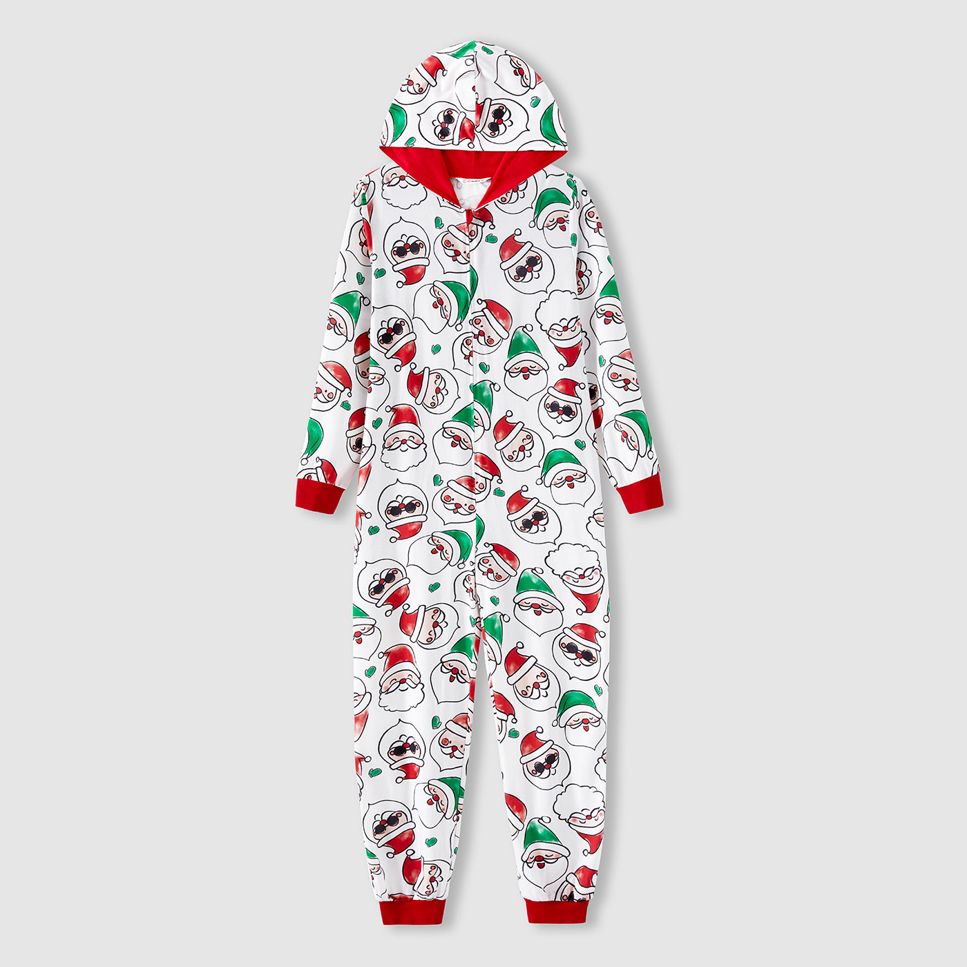 PatPat Christmas Family Matching Allover Santa Claus Print Long-sleeve Hooded Zipper Onesies Pajamas (Flame Resistant)