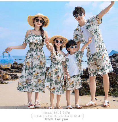 Vacation Look Couple Matching Clothes Family Clothing Mother and Daughter Resort Dress Father Beach Shirts Shorts Two Piece Sets