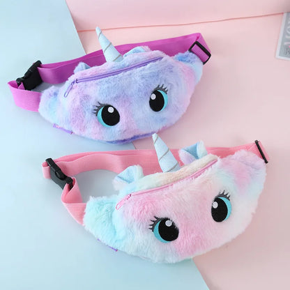 Children's Fanny Pack Cute Unicorn  Plush Toys Belt Gradient Color Chest Bag Cartoon Coin Purse Travel Chest Bag Girls Waist Bag