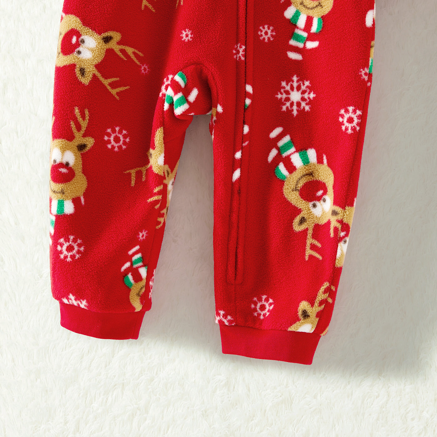 PatPat Christmas Family Matching Allover Deer Print 3D Antler Hooded Long-sleeve Red Thickened Polar Fleece Onesies Pajamas