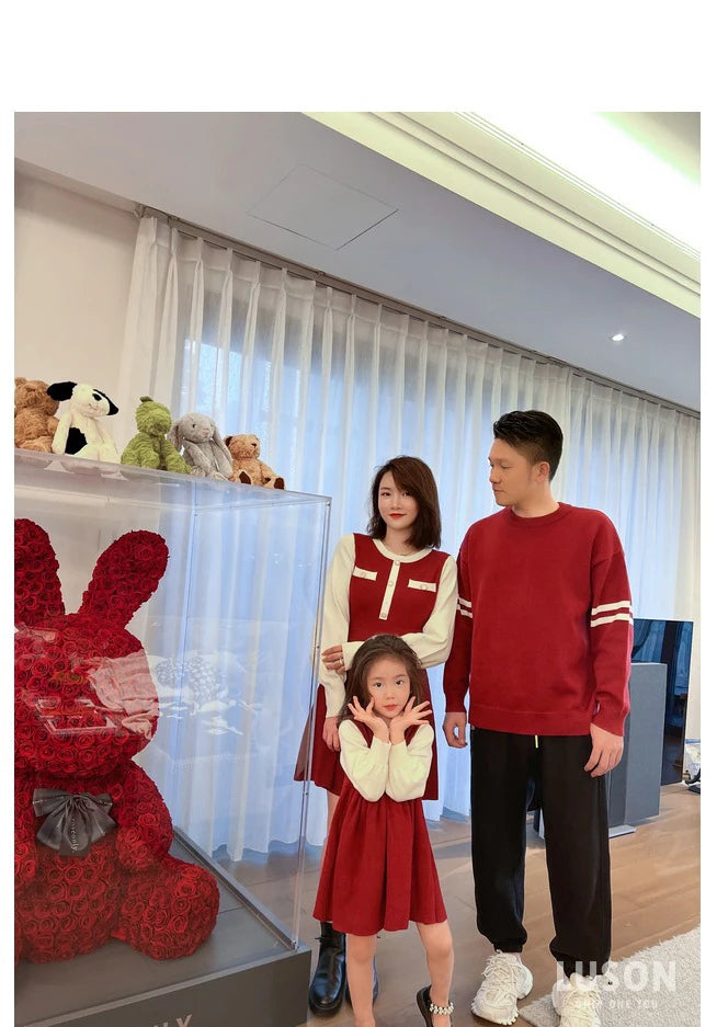 Matching Family Sweaters Mum Daughter Red Black Cute Dress Dad Son Knitwear Couple Outfit Adults Kids Baby Sweater For Christmas