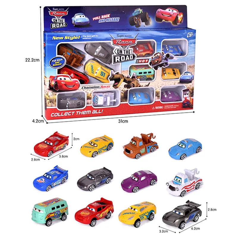 12Pcs Disney Pixar Cars Lightning McQueen Jackson Storm Mater PVC Model Car Toy For Kid birthday Gift