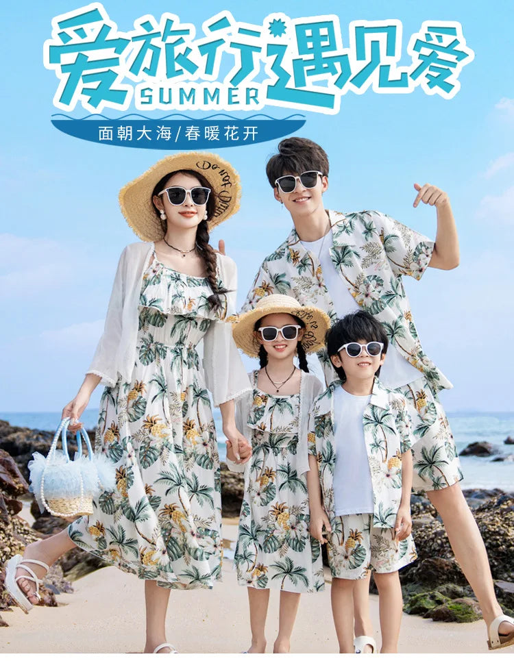 Vacation Look Couple Matching Clothes Family Clothing Mother and Daughter Resort Dress Father Beach Shirts Shorts Two Piece Sets