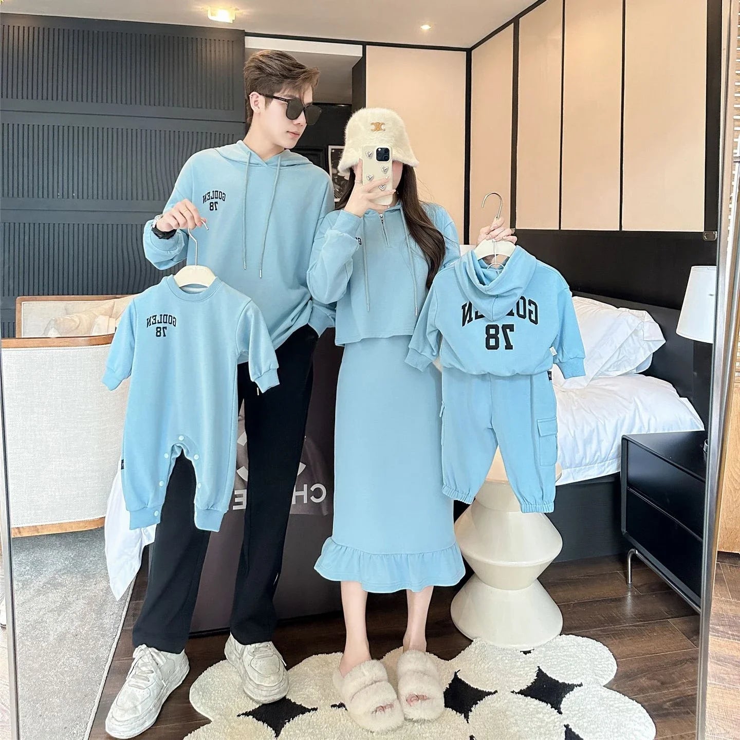 Family Outfits Father Mother and Daughter Son Clothing Women Girls Skirts Suit Boys Pants Sets Korean Matching Couples Clothes