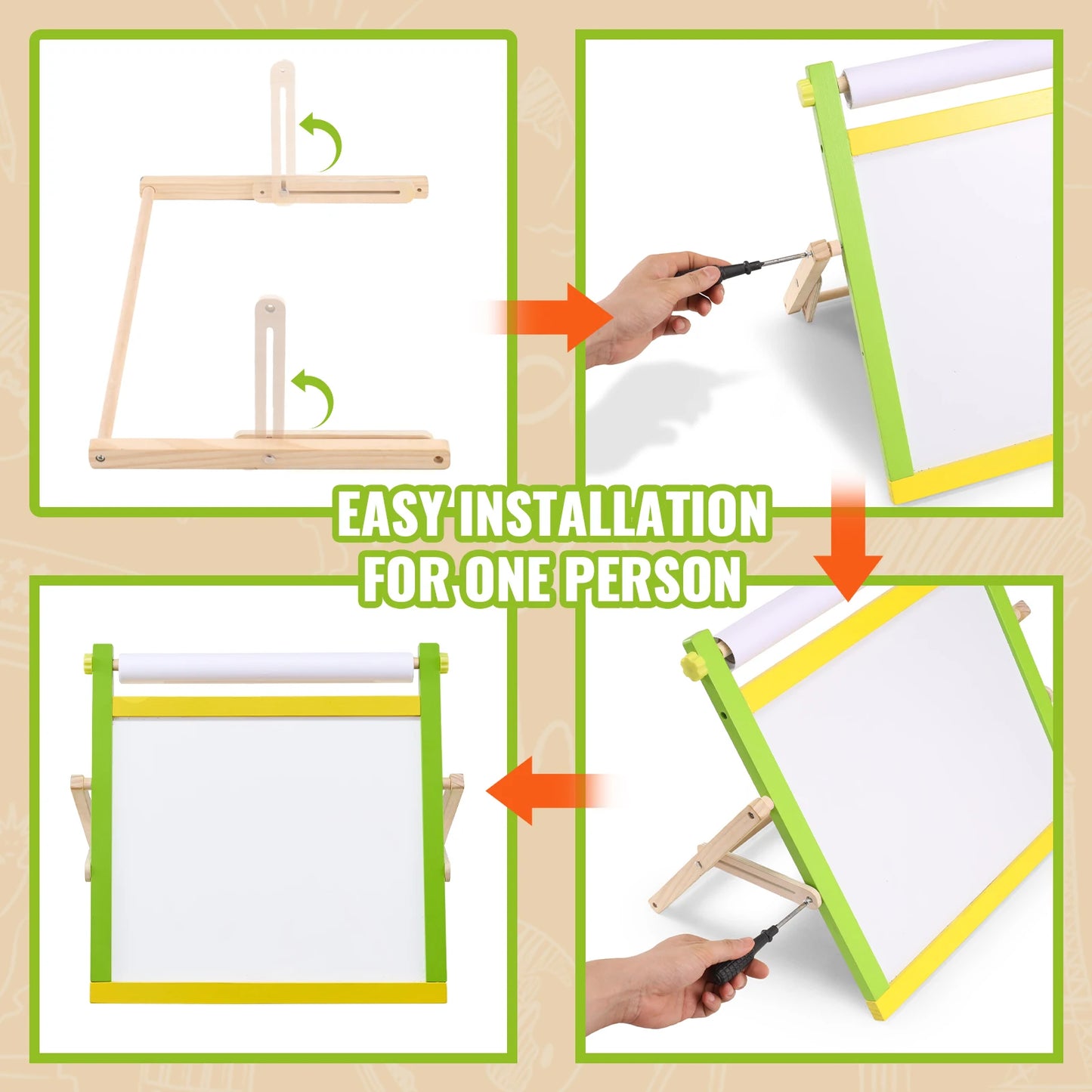 VEVOR Children Magnetic Drawing Board 3-in-1 Double-Sided Wooden Kids Art Easel with Painting Accessories for Boys Girls Toys