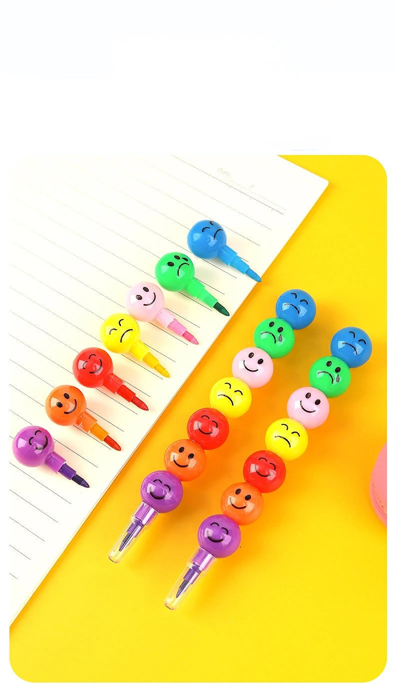 1pcs 7 Color Crayons Art Supplies for Kids Pastel Pen Drawing Set Stationery Kawaii Smiley Face Crayons Pencil School Supplies