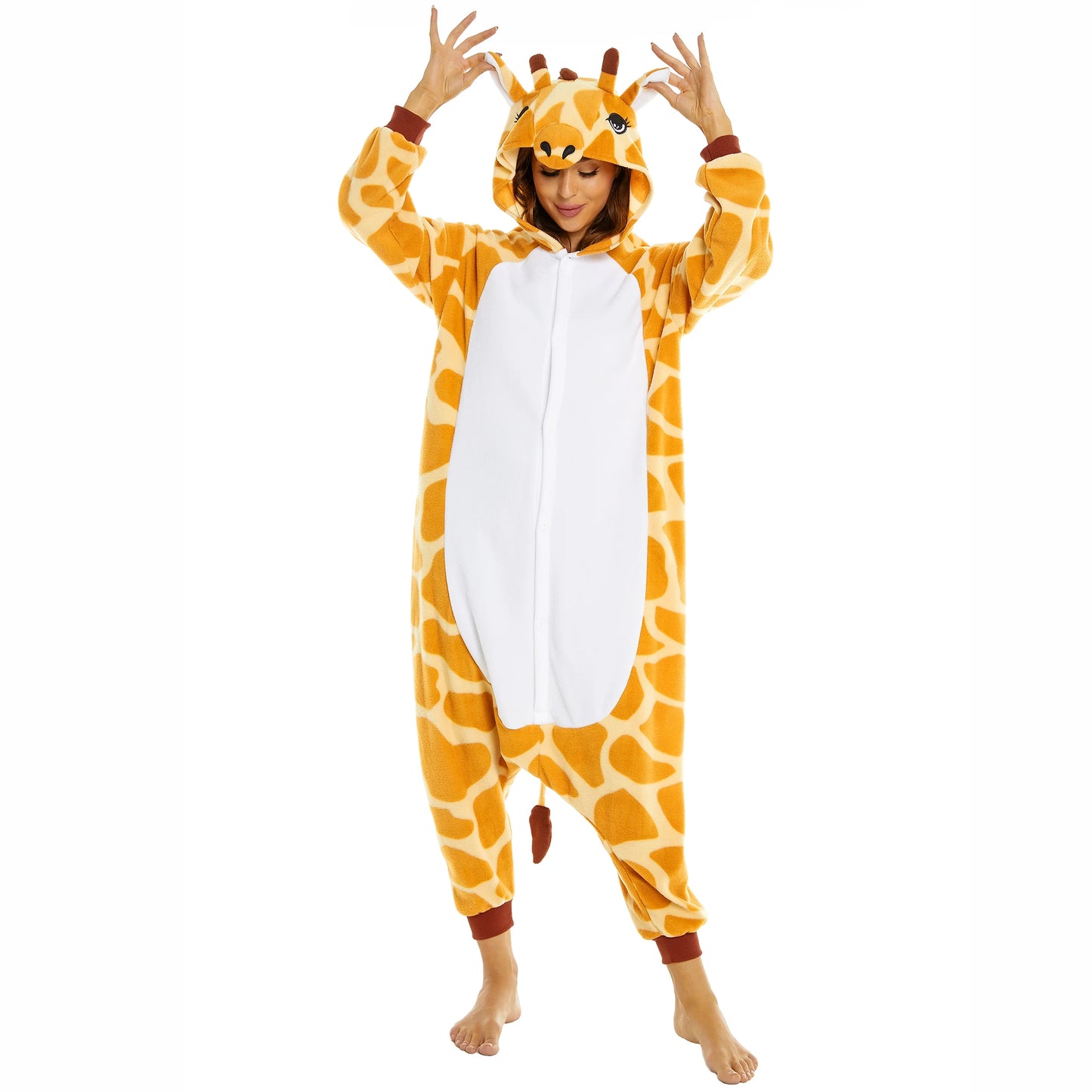 Giraffe Onesie Pajamas for Kids Adult Unisex Pijamas Family Look Matching Cute Costumes Halloween Cosplay One-piece Sleepwears