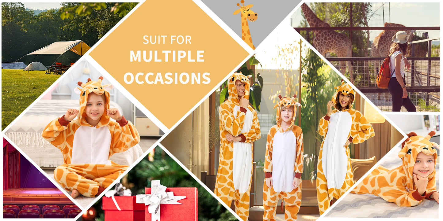 Giraffe Onesie Pajamas for Kids Adult Unisex Pijamas Family Look Matching Cute Costumes Halloween Cosplay One-piece Sleepwears