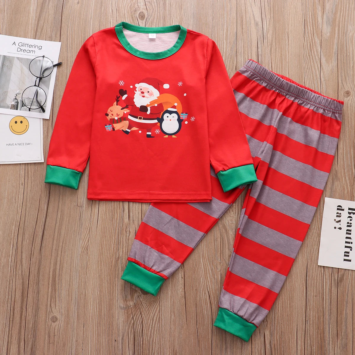 Christmas Family Matching Pajamas Set 2024 Xmas Adult Kid Family Matching Clothes Top+Pants  Famaly Sleepwear Baby Romper