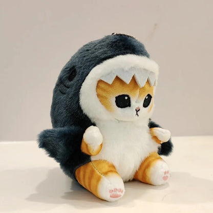 12cm Cartoon Shark Fried Shrimp Cat Plush Doll Soft Plush Bag Charm Stuffed Car Key Chain Pendant for Purse, Handbag Bag Decor