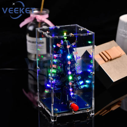 Xmas Tree DIY Kits RGB LED Flashing Tree DIY Kits Electronics Soldering Colorful 3D for Soldering Practice Learning