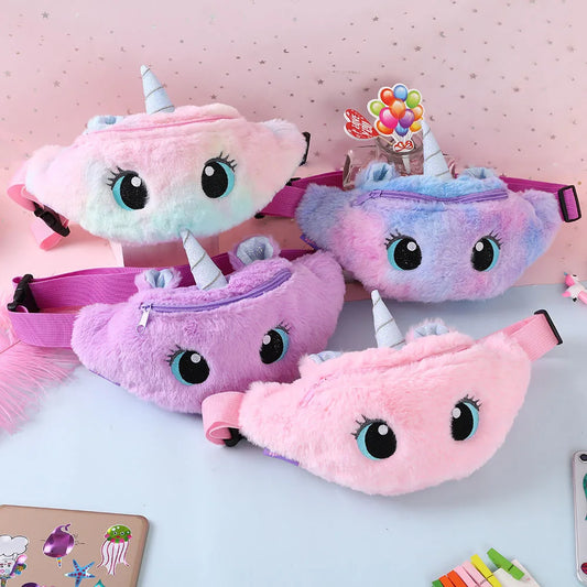 Children's Fanny Pack Cute Unicorn  Plush Toys Belt Gradient Color Chest Bag Cartoon Coin Purse Travel Chest Bag Girls Waist Bag