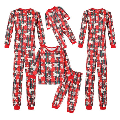 Christmas Family Matching Pajamas Baby Romper Reindeer Snowflake Plaid Print Long Sleeve Tops Long Pants Sleepwear Set