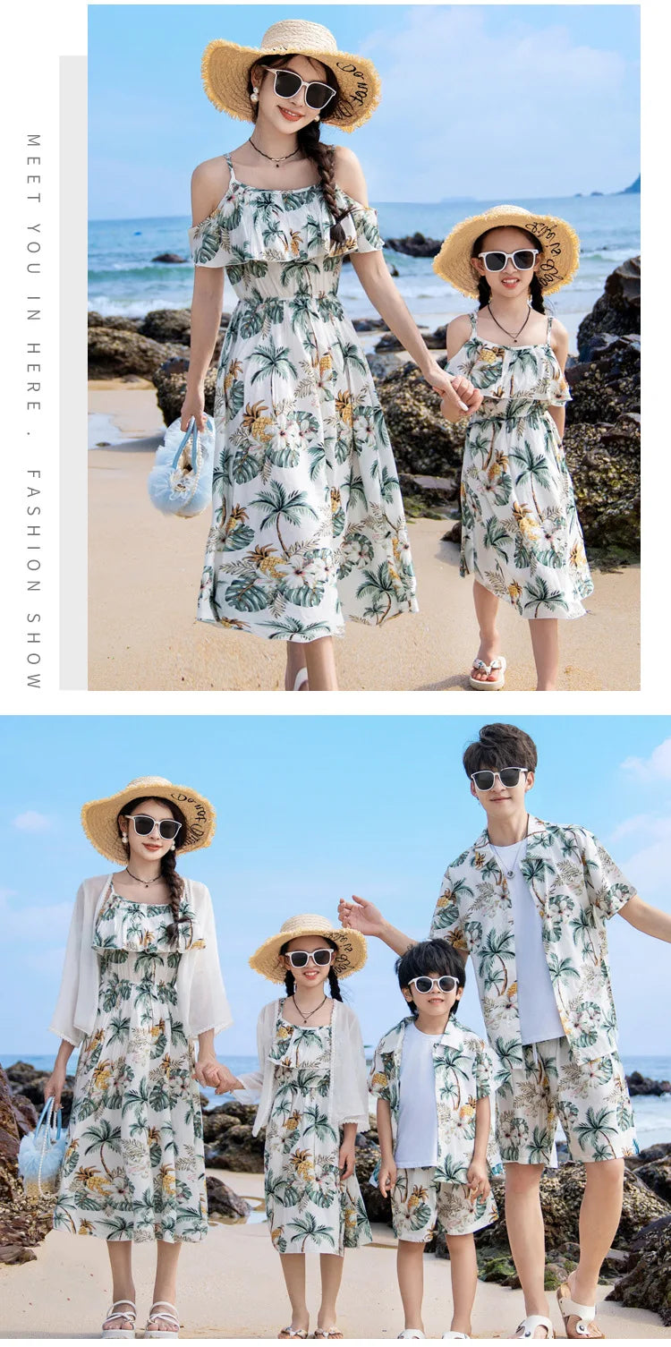 Vacation Look Couple Matching Clothes Family Clothing Mother and Daughter Resort Dress Father Beach Shirts Shorts Two Piece Sets