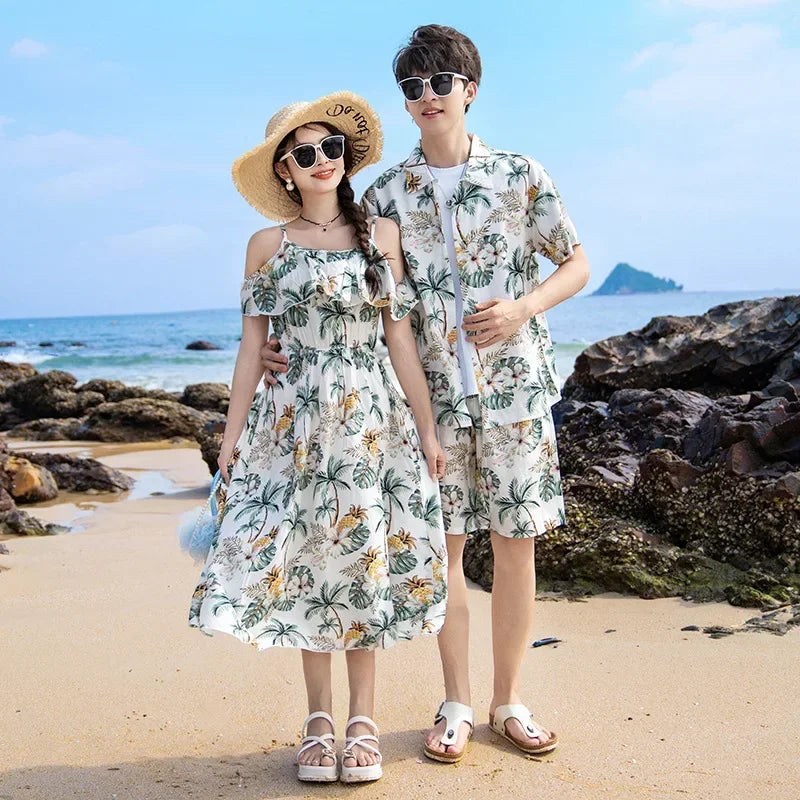 Vacation Look Couple Matching Clothes Family Clothing Mother and Daughter Resort Dress Father Beach Shirts Shorts Two Piece Sets