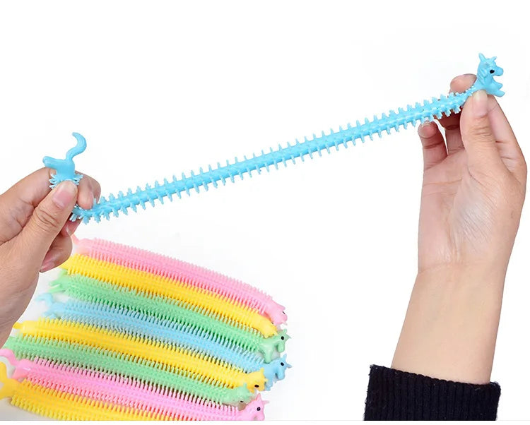 30-3PCS Funny Unicorn Pull Worm Noodle Fidget Toys Stretch String TPR Rope Anti Stress Toys String Stress Relief Autism Vent Toy