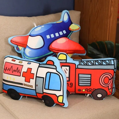 Cartoon Police Car Fire Truck Excavator Plush Toys Stuffed Doll Hug Pillows Chair Cushion Kids Children Boys Gifts Room Decor