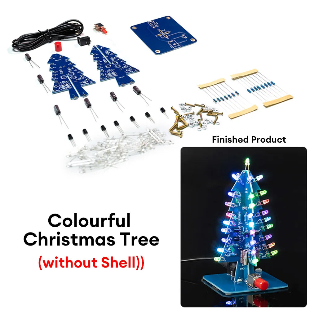 Xmas Tree DIY Kits RGB LED Flashing Tree DIY Kits Electronics Soldering Colorful 3D for Soldering Practice Learning