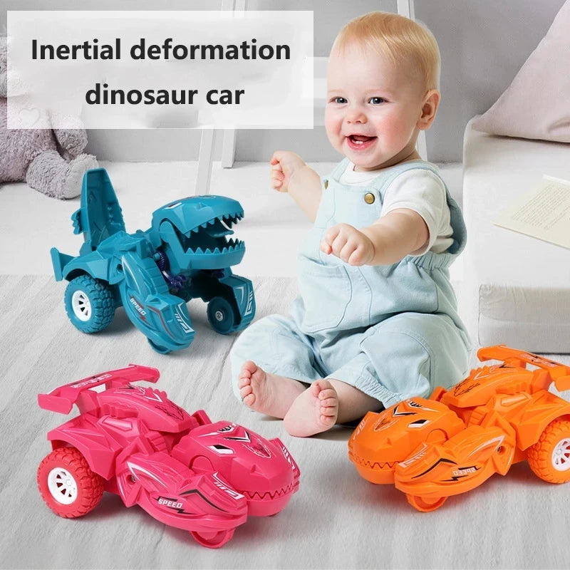 2 IN 1 Dinosaur Deformation Car Model Toy For Boys One Step Action Collision Transformation Mini Vehicles Toy Gift for Children