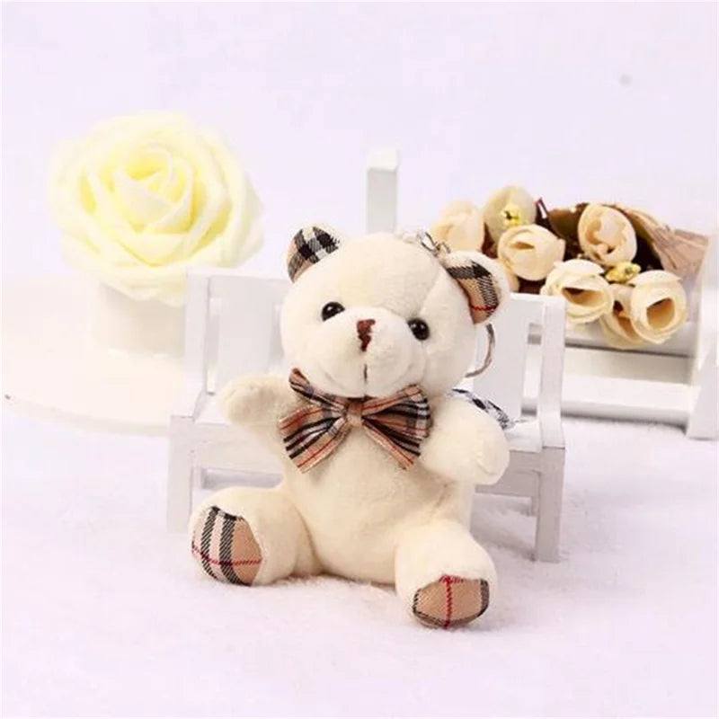 1PCS Plaid Bow Tie Plush Sitting Bear Toys Small Pendant Cartoon Bouquet Doll Wedding Activity Gift Soft Stuffed Toy Hot New 8CM