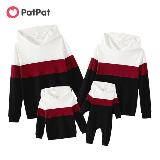 PatPat Family Matching Outfits Cotton Hoodies Rib Knit Colorblock Long-sleeve Outwear Father Mother Kids sweater