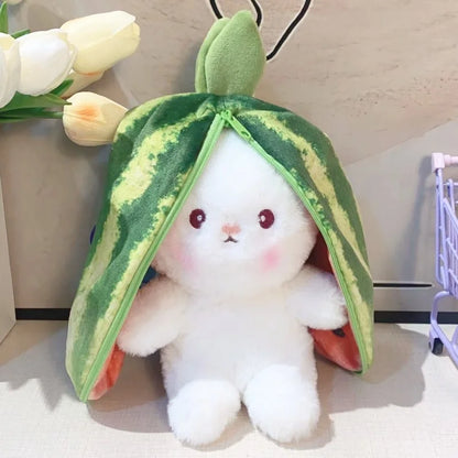 18/25cm Kawaii Fruit Transfigured Bunny Toys Lovely Long Ears Carrot Strawberry Turn Into Rabbit Stuffed Doll Toy For Kids Gift