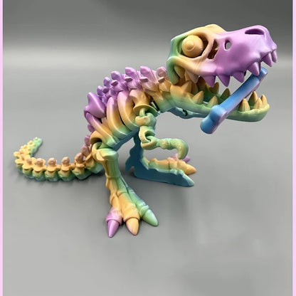 3D Printed Dragon Set Crafts Model Decoration Fidget Toy Rotatable Tyrannosaurus Rex Skeleton Dinosaur Gift for Kids Birthdays