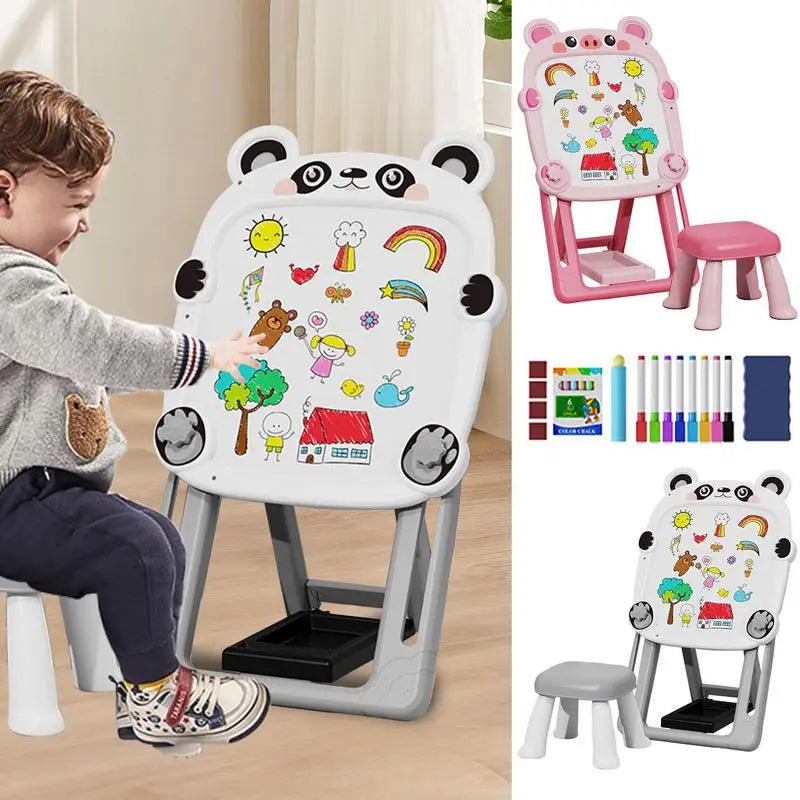 Art Easel For Kids Double-Sided Standing Art Easel For Kids Foldable Bracket Magnetic Chalk Board And White Board Easel For Kids