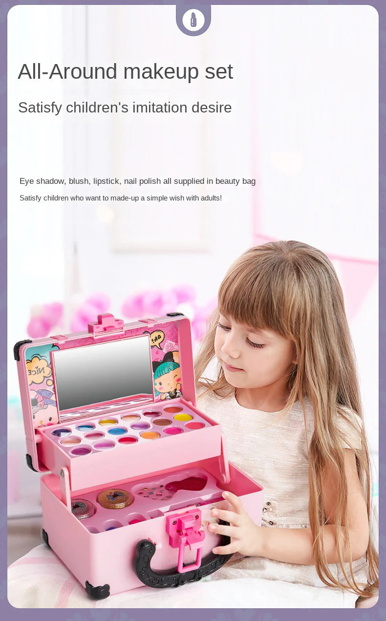 Children Makeup Cosmetics Pretend Playing Box Princess Make Up Girl Toy Play Set Lipstick Eye Shadow Safety Nontoxic Kit Toy Kid