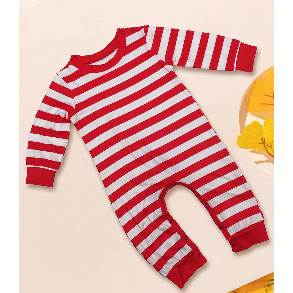 Christmas Father Son Mom Daughter Matching Pajamas Set Santa Claus Red Striped Long Sleeve Sleepwear Baby Jumpsuit Family Look