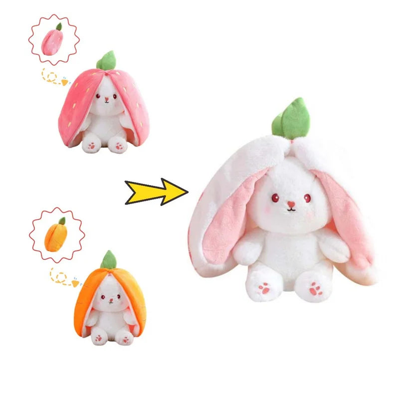 18/25cm Kawaii Fruit Transfigured Bunny Toys Lovely Long Ears Carrot Strawberry Turn Into Rabbit Stuffed Doll Toy For Kids Gift